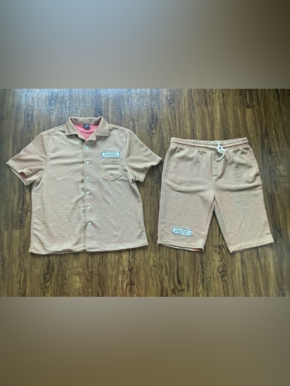 Casual Two-Piece Short Set in Orange and Blue Size XL